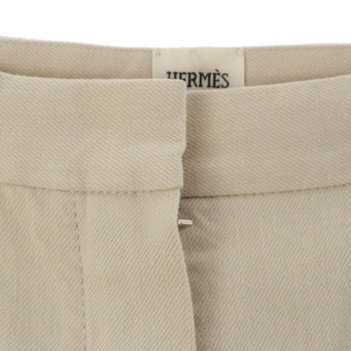 Hermes Cotton Twill Leather Patch Wide Straight Pants Beige — view 4
