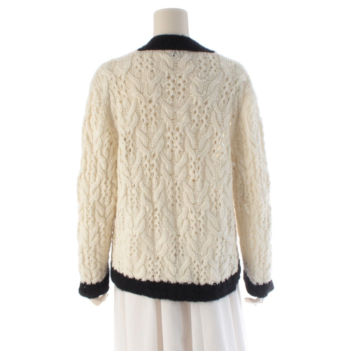 Chanel Wool Icon Button Knit Cardigan Top White Black 36 — view 4
