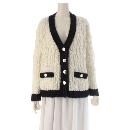Chanel Wool Icon Button Knit Cardigan Top White Black 36