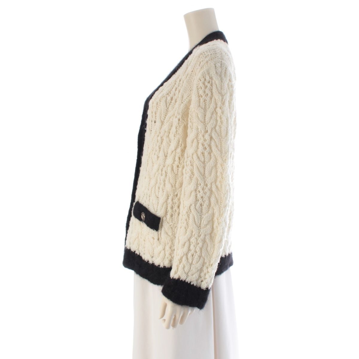 Chanel Wool Icon Button Knit Cardigan Top White Black 36 — view 3