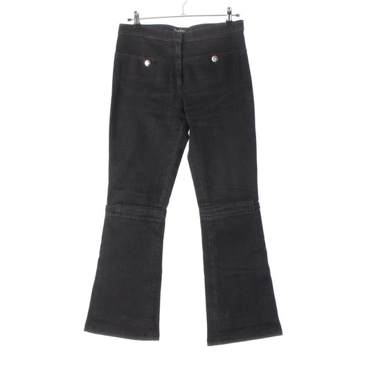 Chanel Cotton Coco Button Logo Belt Denim Pants Black 40