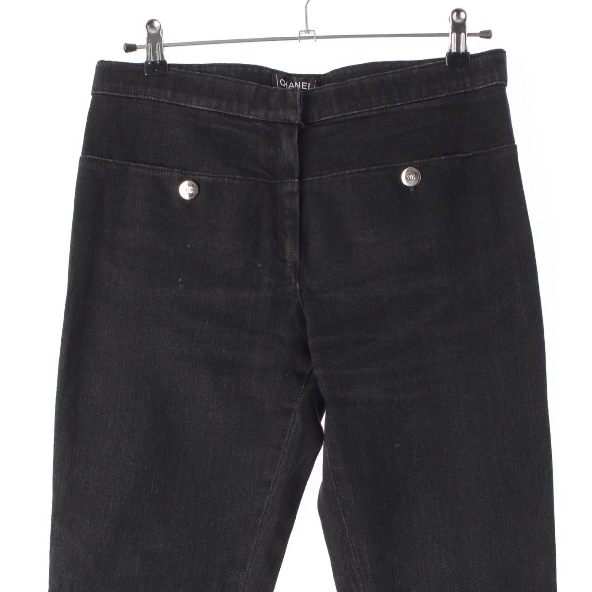 Chanel Cotton Coco Button Logo Belt Denim Pants Black 40 — view 3