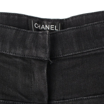 Chanel Cotton Coco Button Logo Belt Denim Pants Black 40 — view 4