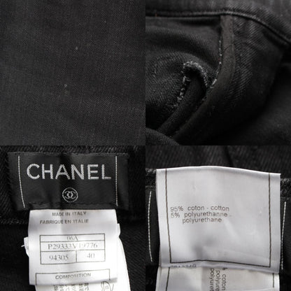 Chanel Cotton Coco Button Logo Belt Denim Pants Black 40 — view 9