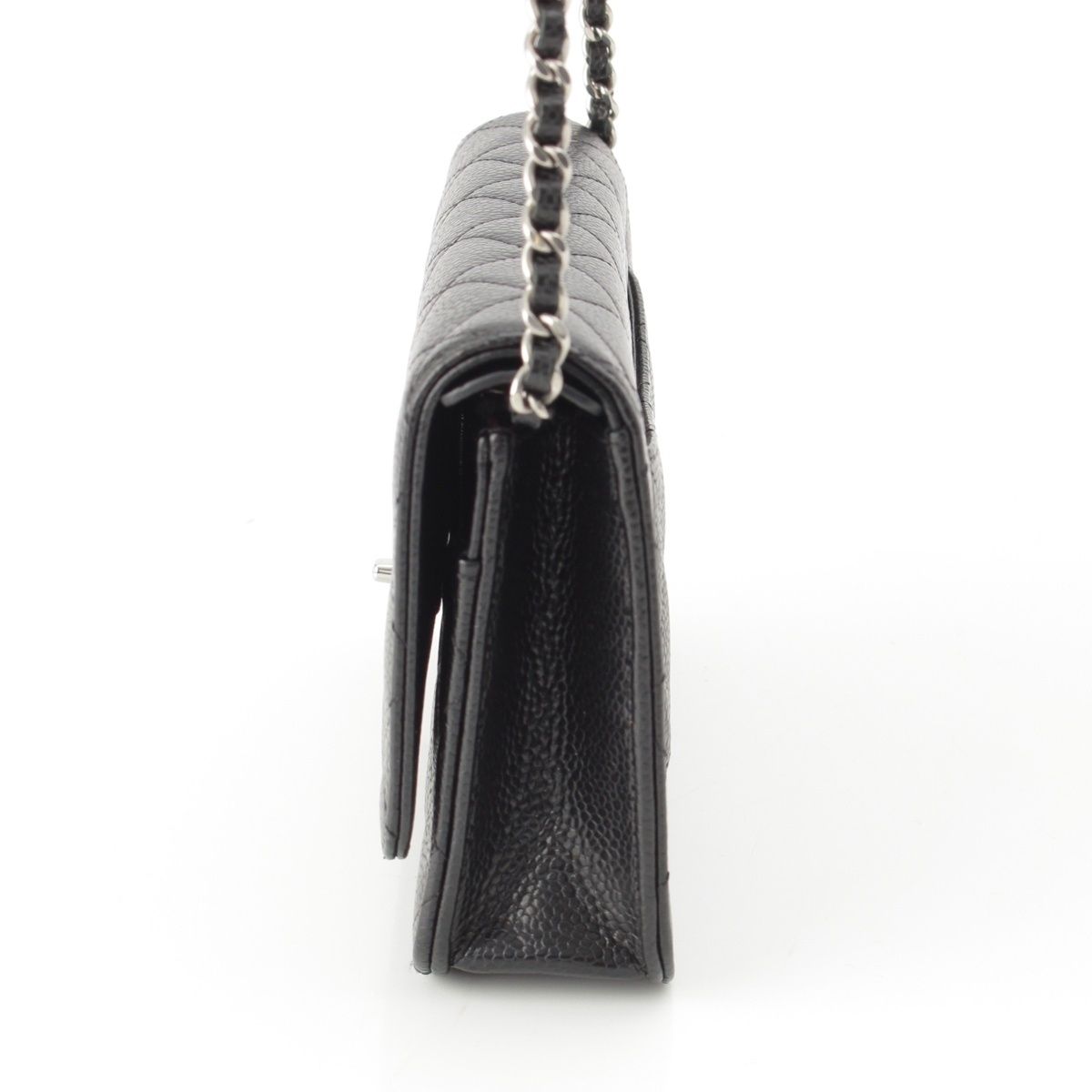 Chanel Caviar Leather Turnlock Classic Quilted Chain Shoulder Bag Wallet Silver — view 3