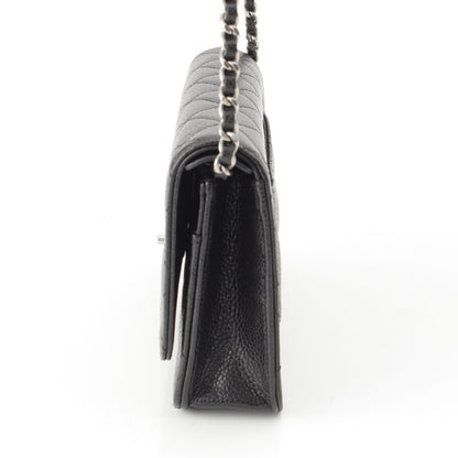 Chanel Caviar Leather Turnlock Classic Quilted Chain Shoulder Bag Wallet Silver — view 3