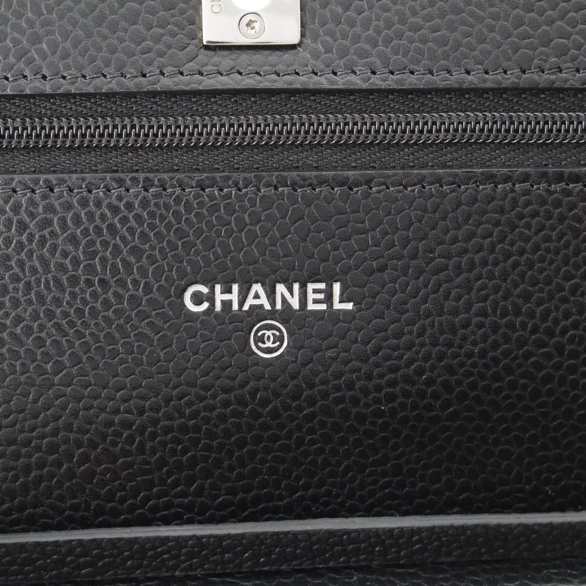 Chanel Caviar Leather Turnlock Classic Quilted Chain Shoulder Bag Wallet Silver — view 7