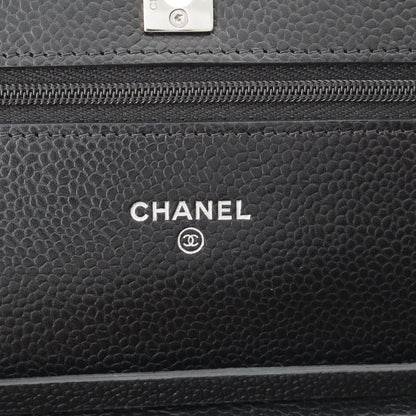 Chanel Caviar Leather Turnlock Classic Quilted Chain Shoulder Bag Wallet Silver — view 7