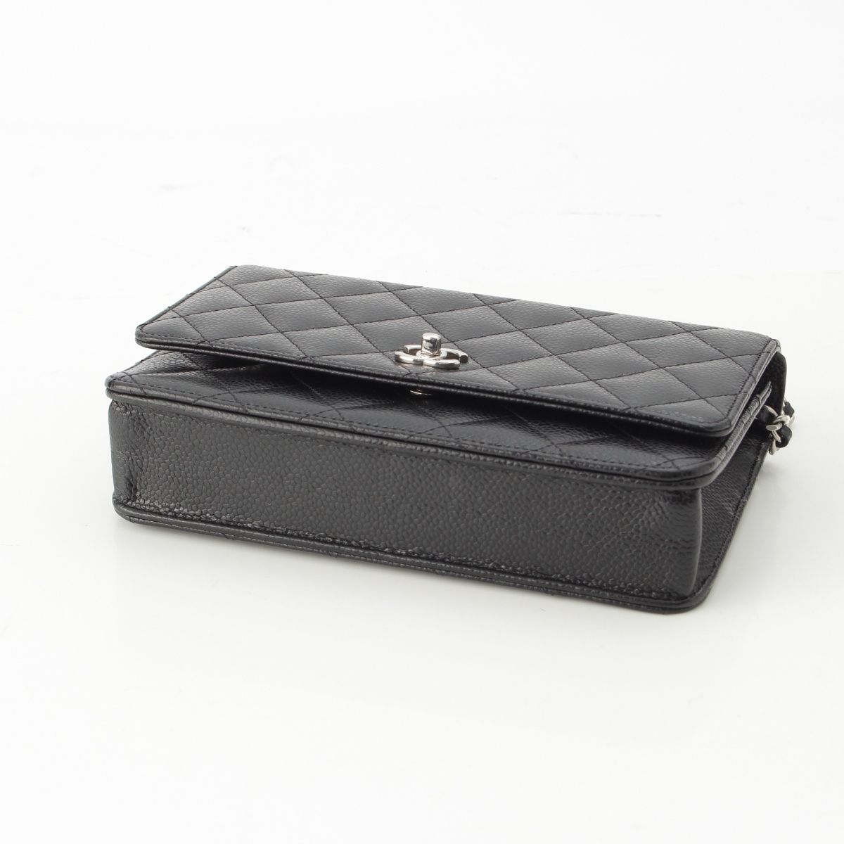Chanel Caviar Leather Turnlock Classic Quilted Chain Shoulder Bag Wallet Silver — view 5