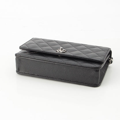 Chanel Caviar Leather Turnlock Classic Quilted Chain Shoulder Bag Wallet Silver — view 5