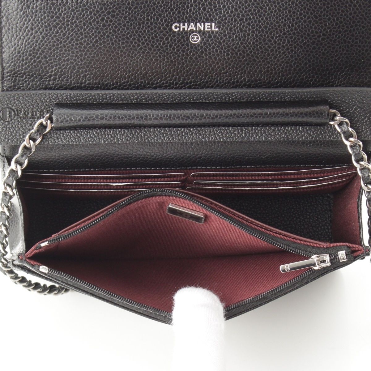 Chanel Caviar Leather Turnlock Classic Quilted Chain Shoulder Bag Wallet Silver — view 6