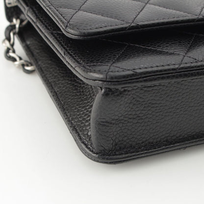Chanel Caviar Leather Turnlock Classic Quilted Chain Shoulder Bag Wallet Silver — view 9