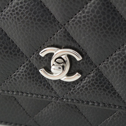 Chanel Caviar Leather Turnlock Classic Quilted Chain Shoulder Bag Wallet Silver — view 8