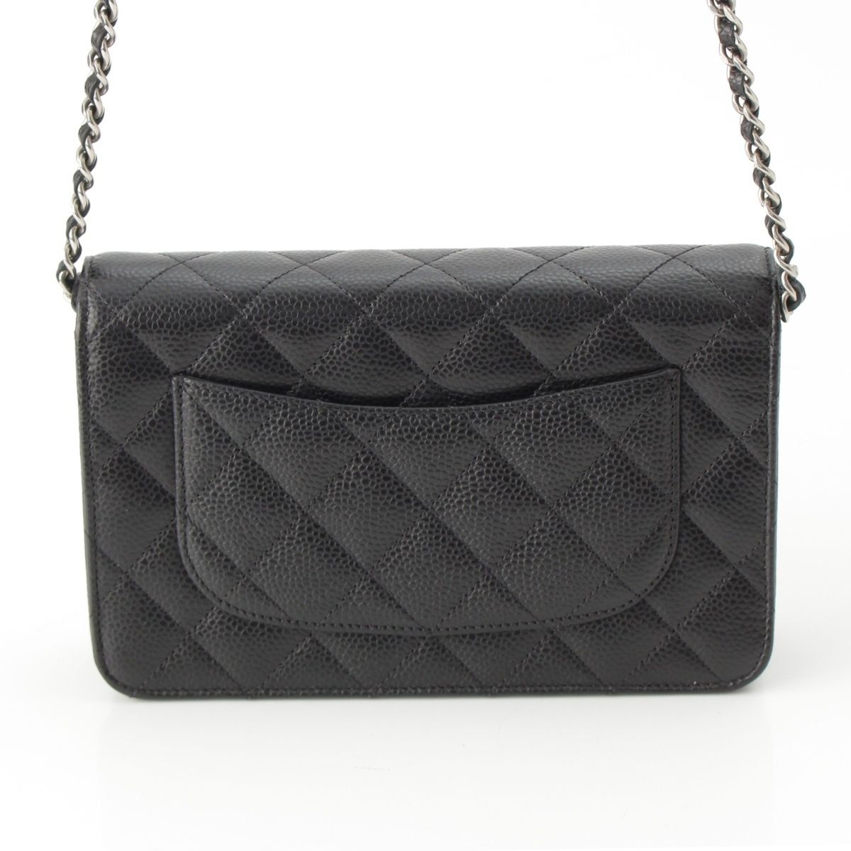 Chanel Caviar Leather Turnlock Classic Quilted Chain Shoulder Bag Wallet Silver — view 4