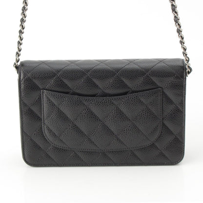 Chanel Caviar Leather Turnlock Classic Quilted Chain Shoulder Bag Wallet Silver — view 4