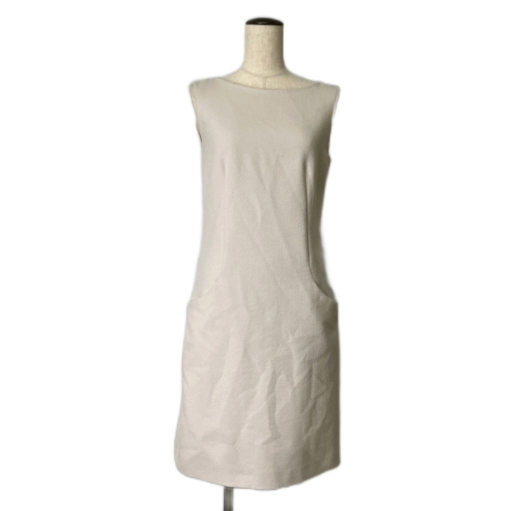 Prada Sleeveless Dress Wool Knee Length 40 Beige
