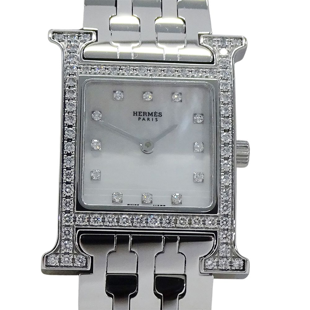 Hermes Watch Diamond Shell Quartz Stainless Steel Silver Polished — view 2