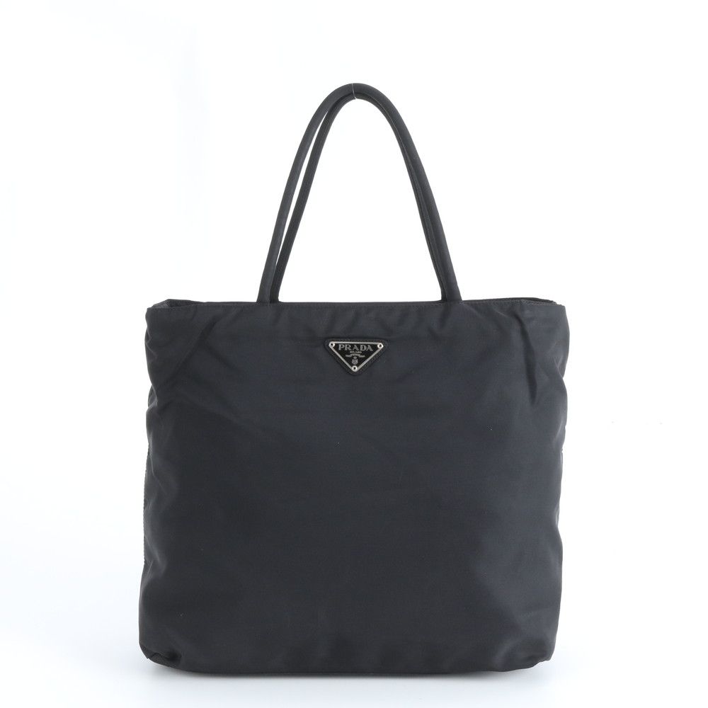 Prada Tessuto Nylon Triangle Logo Tote Shoulder Hand Black