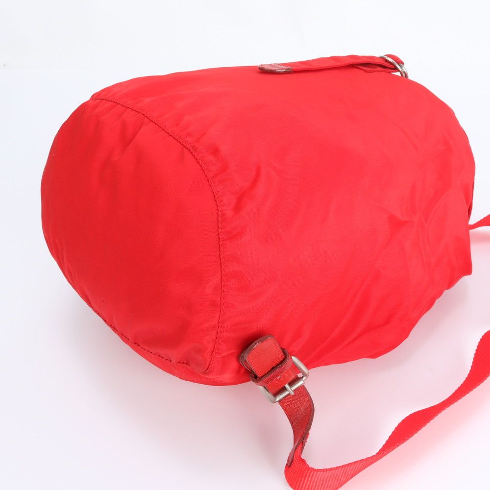 Prada Tessuto Nylon Triangle Logo Red Leather Backpack Sac Shoulder Bag — view 5