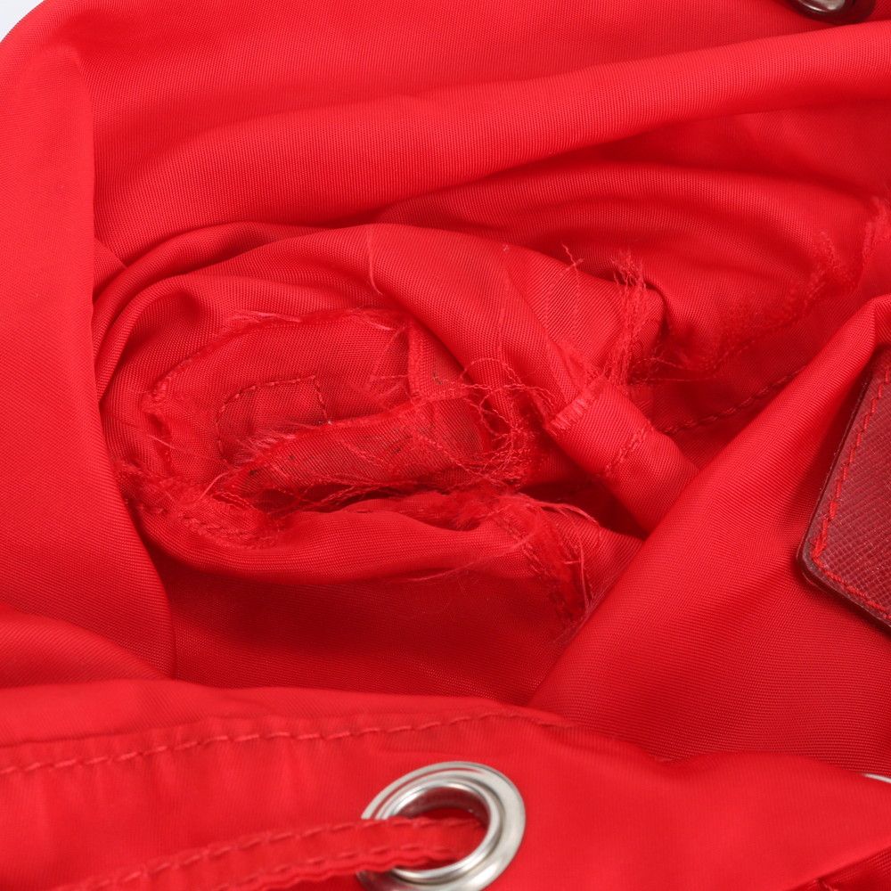 Prada Tessuto Nylon Triangle Logo Red Leather Backpack Sac Shoulder Bag — view 9