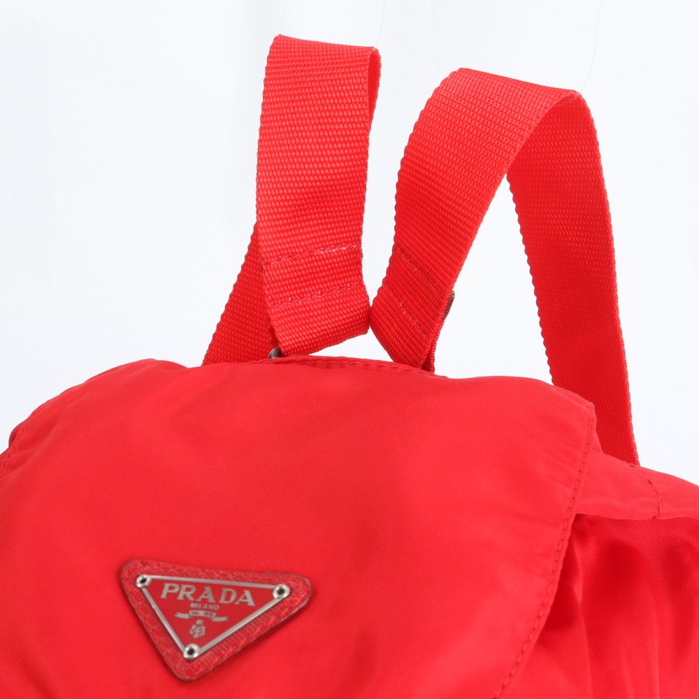 Prada Tessuto Nylon Triangle Logo Red Leather Backpack Sac Shoulder Bag — view 2