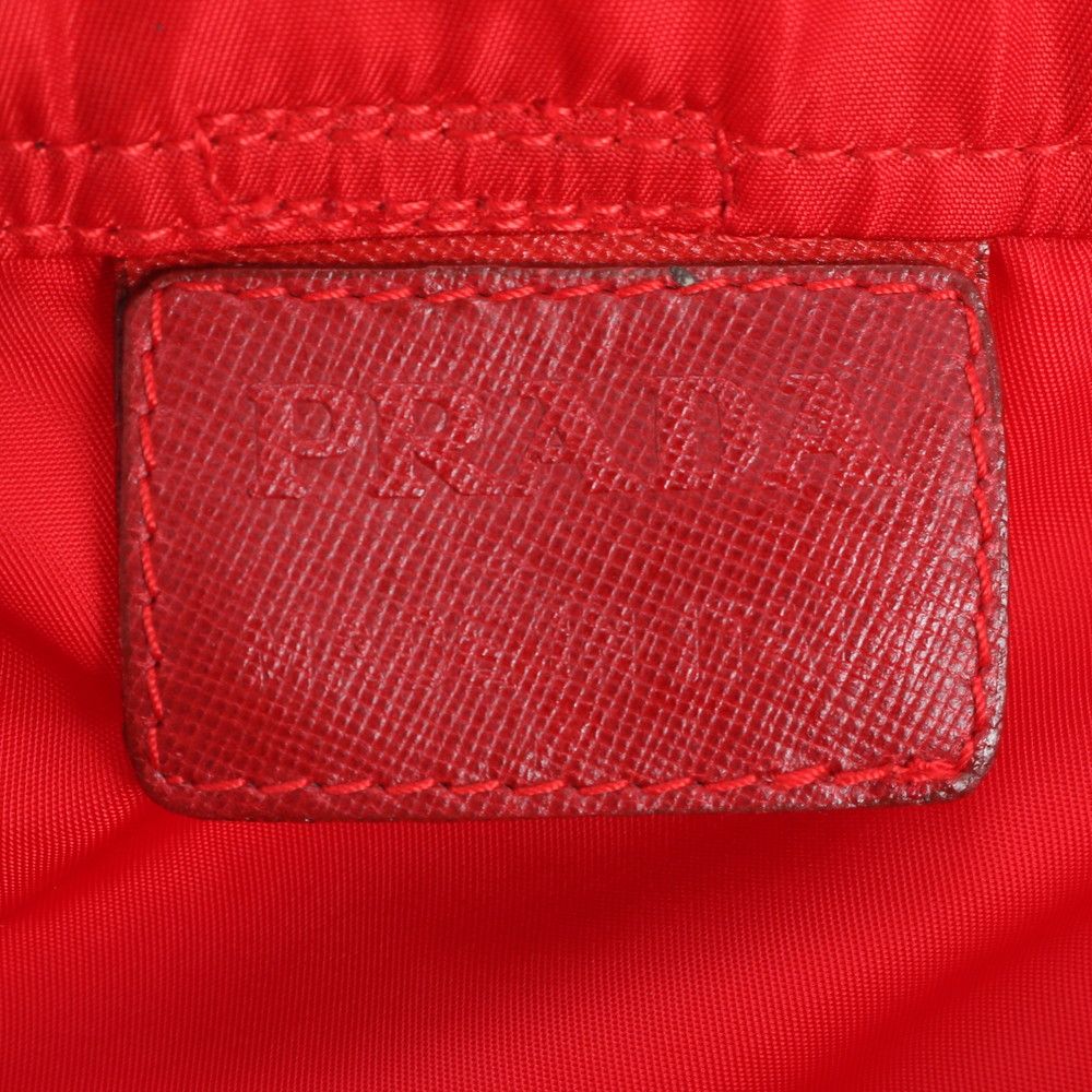 Prada Tessuto Nylon Triangle Logo Red Leather Backpack Sac Shoulder Bag — view 8