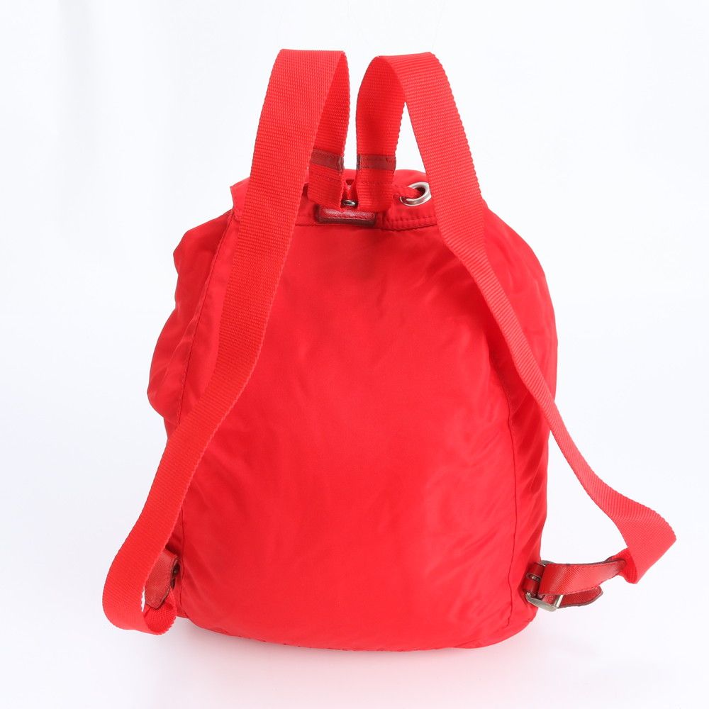 Prada Tessuto Nylon Triangle Logo Red Leather Backpack Sac Shoulder Bag — view 3