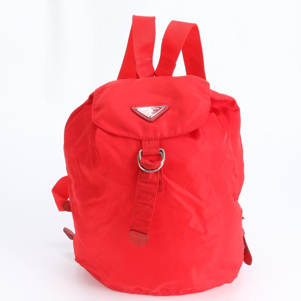 Prada Tessuto Nylon Triangle Logo Red Leather Backpack Sac Shoulder Bag