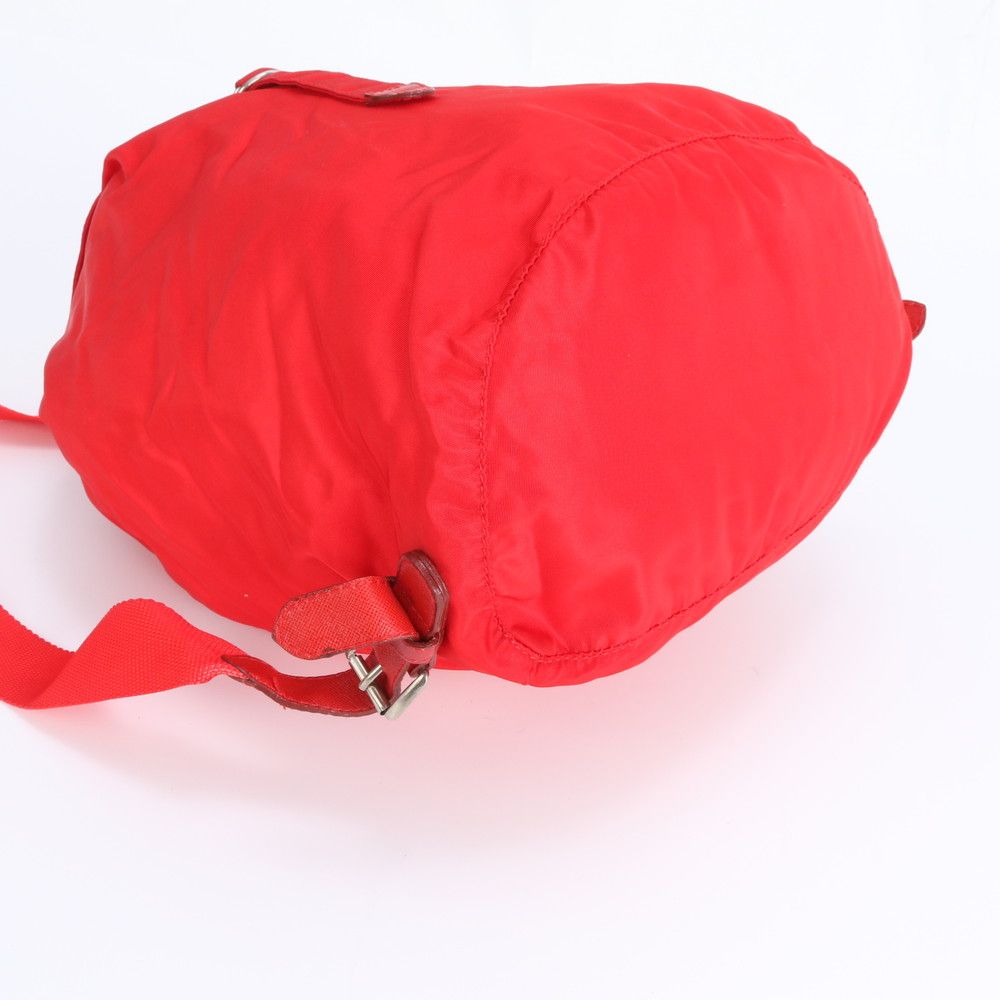 Prada Tessuto Nylon Triangle Logo Red Leather Backpack Sac Shoulder Bag — view 4