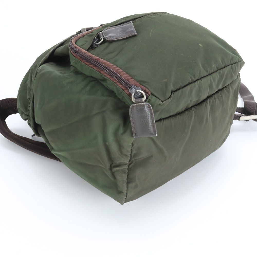 Prada Tessuto Nylon Triangle Logo Khaki Backpack Shoulder Bag — view 4