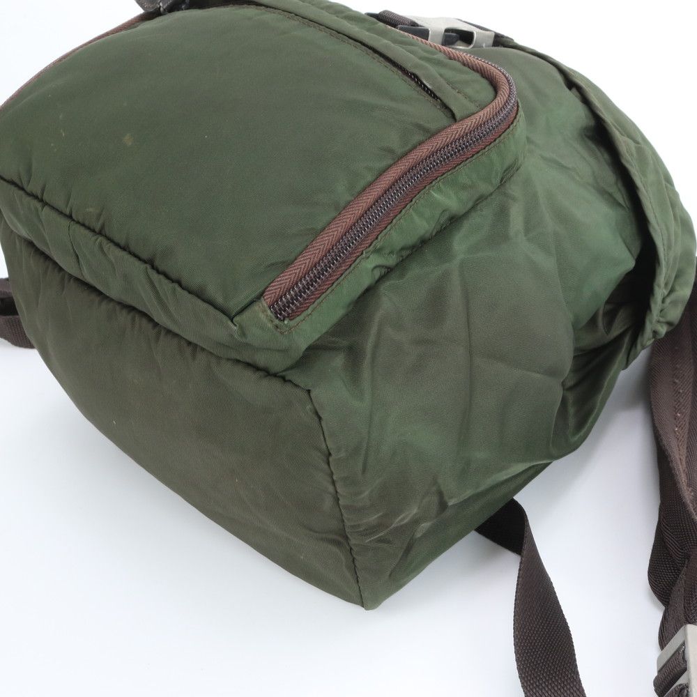 Prada Tessuto Nylon Triangle Logo Khaki Backpack Shoulder Bag — view 5
