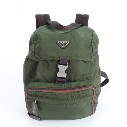 Prada Tessuto Nylon Triangle Logo Khaki Backpack Shoulder Bag