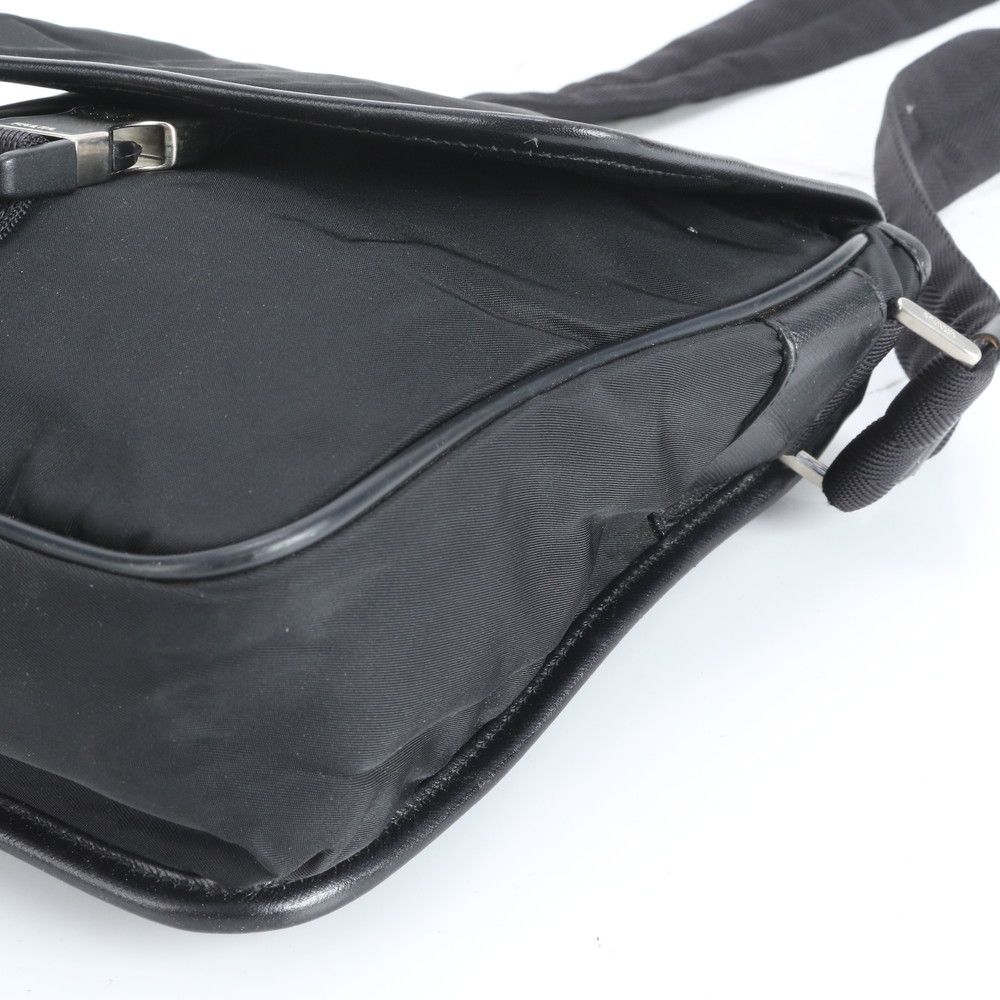 Prada Tessuto Nylon Triangle Logo Leather Shoulder Bag Crossbody Messenger Black — view 4