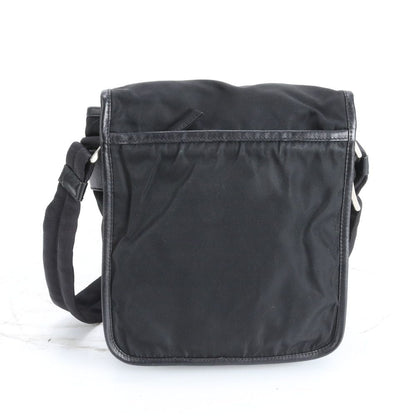 Prada Tessuto Nylon Triangle Logo Leather Shoulder Bag Crossbody Messenger Black — view 3