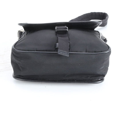 Prada Tessuto Nylon Triangle Logo Leather Shoulder Bag Crossbody Messenger Black — view 5