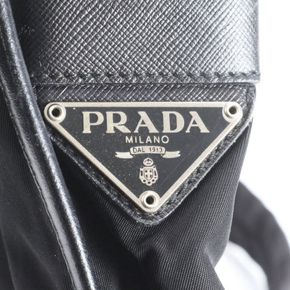 Prada Tessuto Nylon Triangle Logo Leather Shoulder Bag Crossbody Messenger Black — view 9