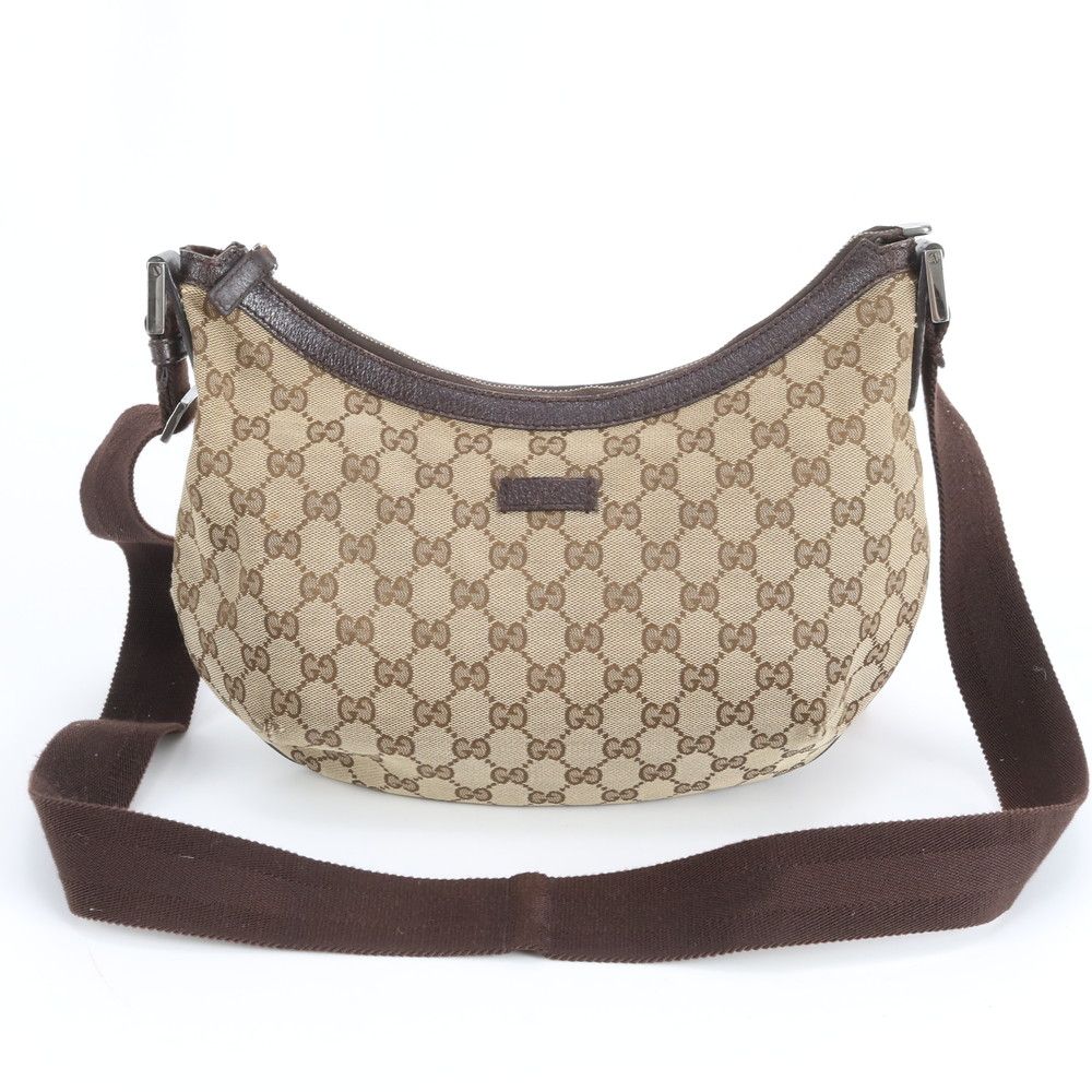 Gucci GG Canvas Leather Shoulder Bag Crossbody Hand Tote Brown