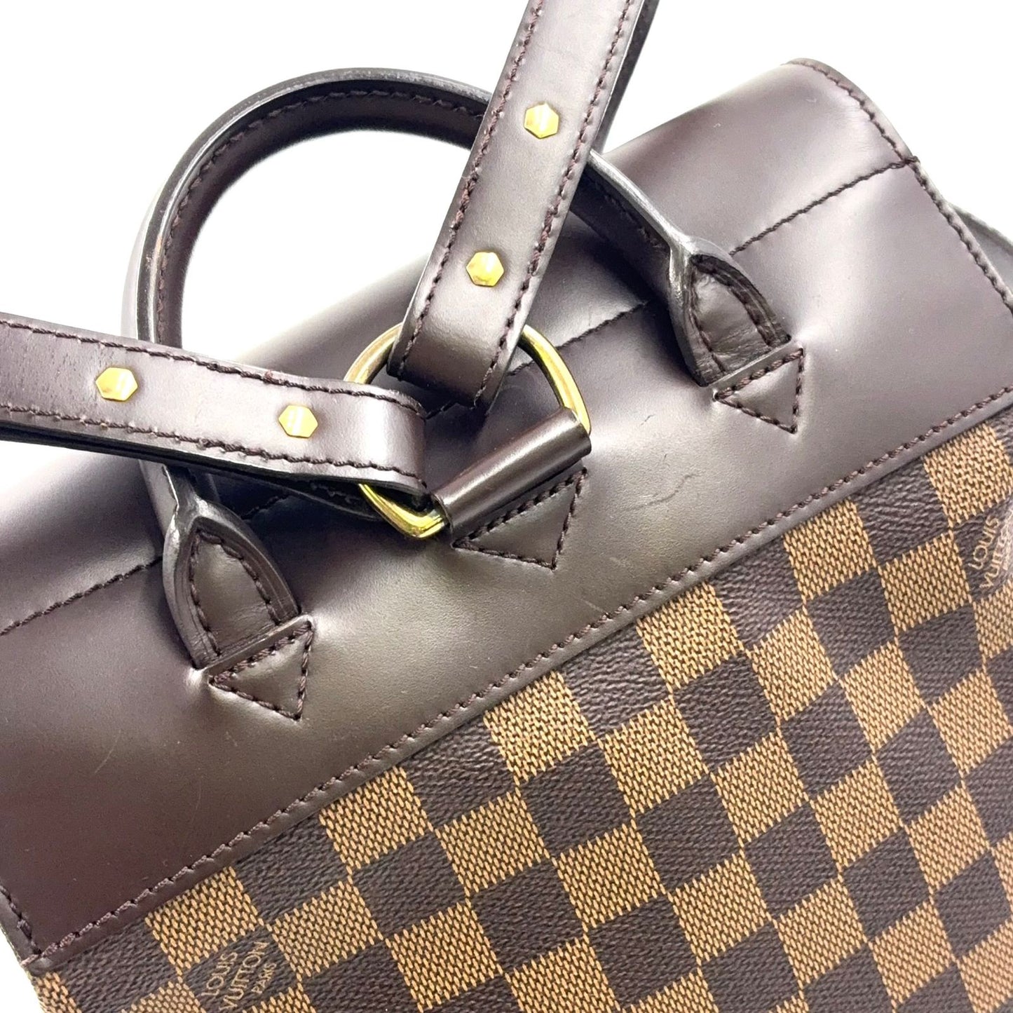 Louis Vuitton Soho Damier Ebene Leather Brown Backpack Gold — view 9