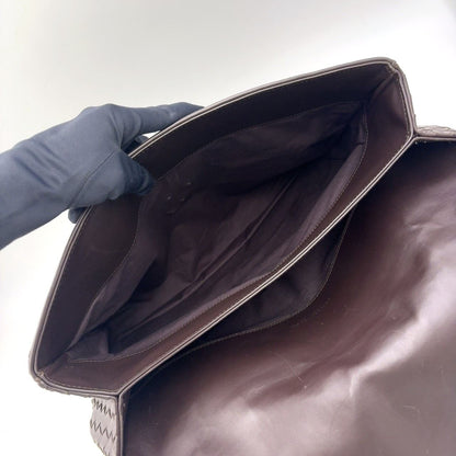 Bottega Veneta Intrecciato Leather Dark Brown Business Bag Silver — view 3