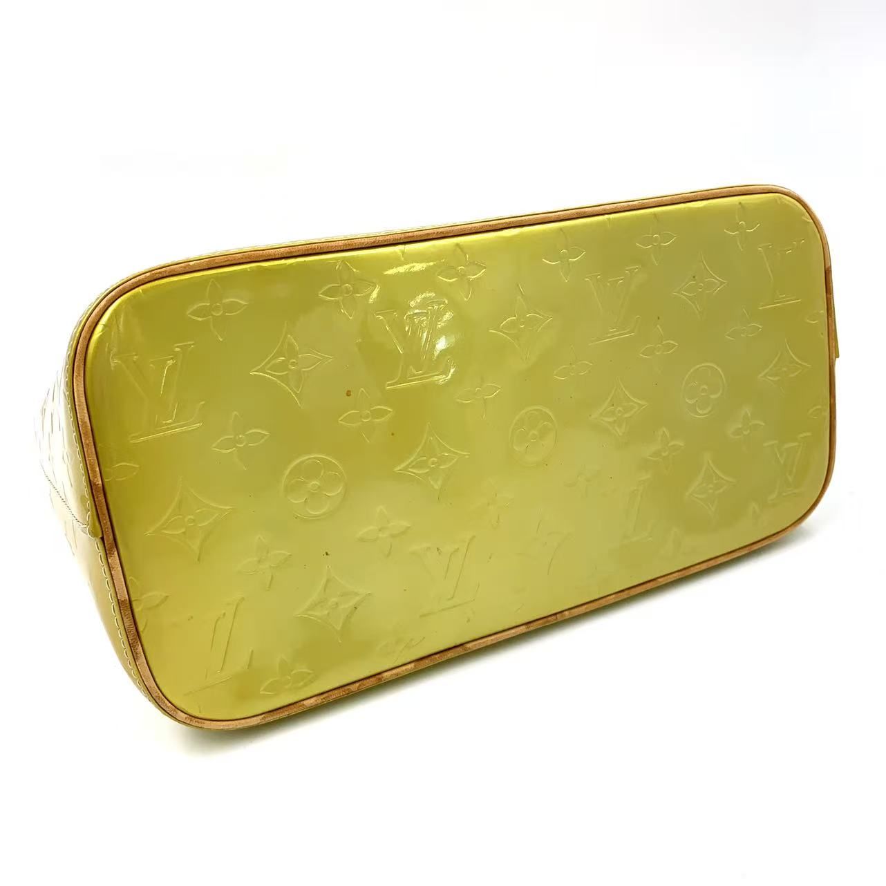 Louis Vuitton Monogram Vernis Lime Yellow Leather Enamel Light Brown Handbag — view 7