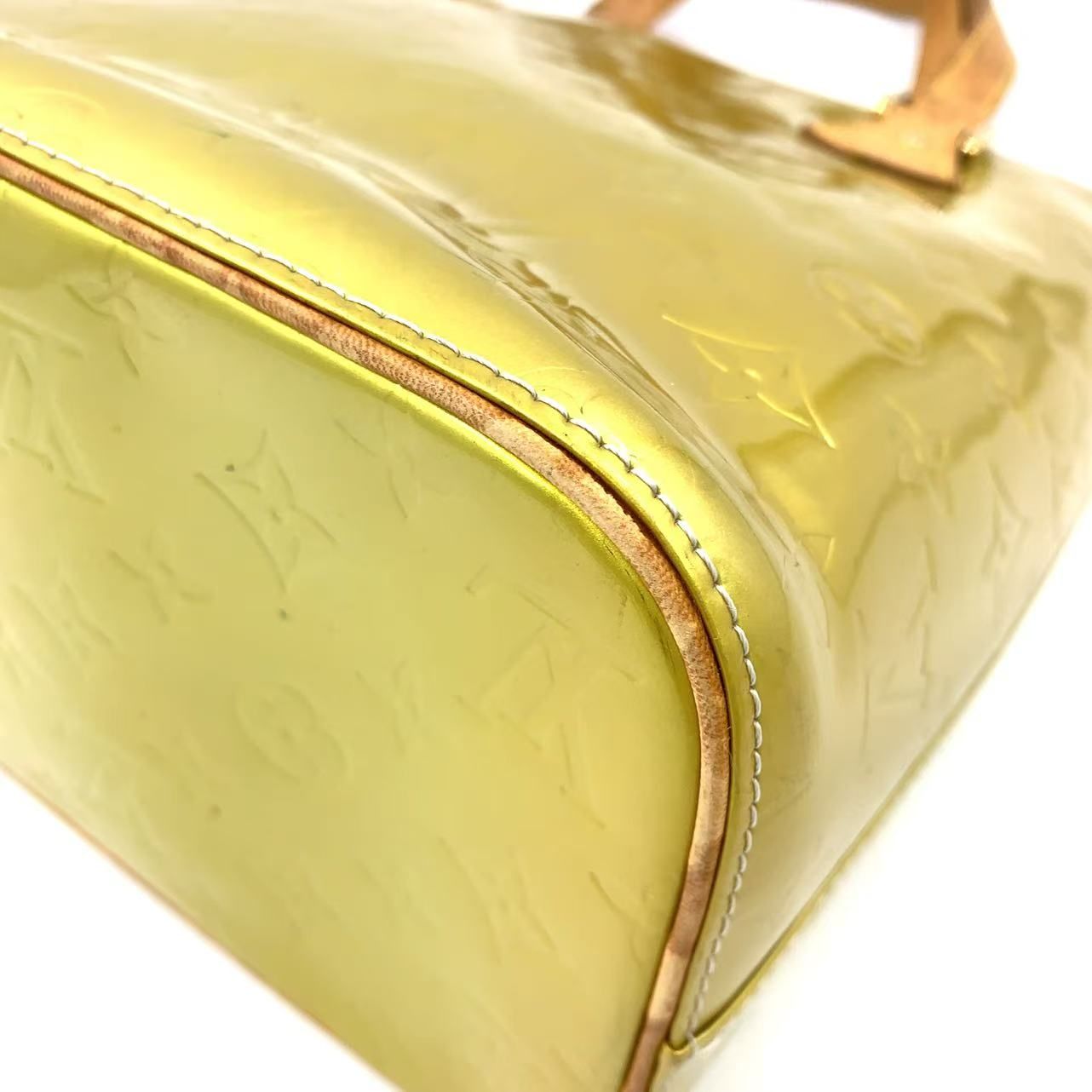 Louis Vuitton Monogram Vernis Lime Yellow Leather Enamel Light Brown Handbag — view 8