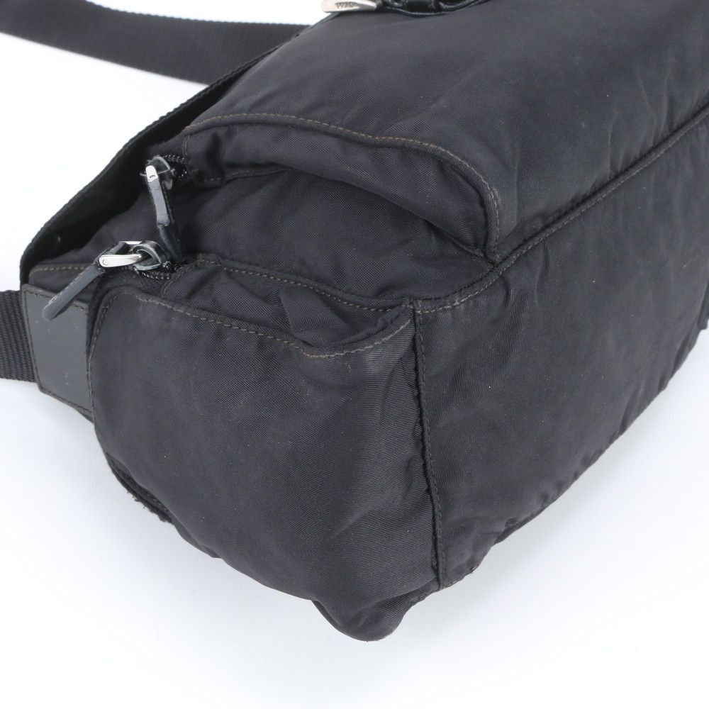 Prada Tessuto Nylon Triangle Logo Leather Shoulder Bag Crossbody Messenger — view 4