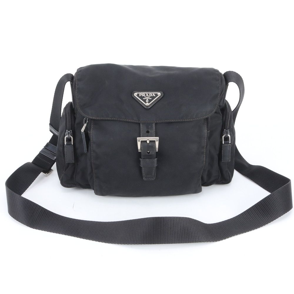 Prada Tessuto Nylon Triangle Logo Leather Shoulder Bag Crossbody Messenger