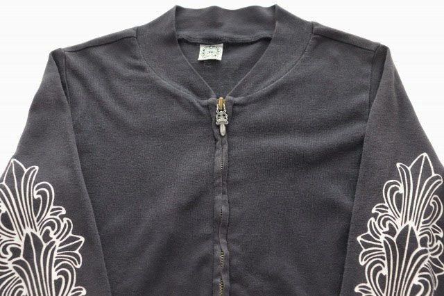 Chrome Hearts Vintage Sleeve Floral Zip Up Jersey Black Sweatshirt — view 3