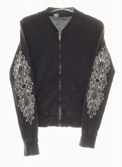 Chrome Hearts Vintage Sleeve Floral Zip Up Jersey Black Sweatshirt