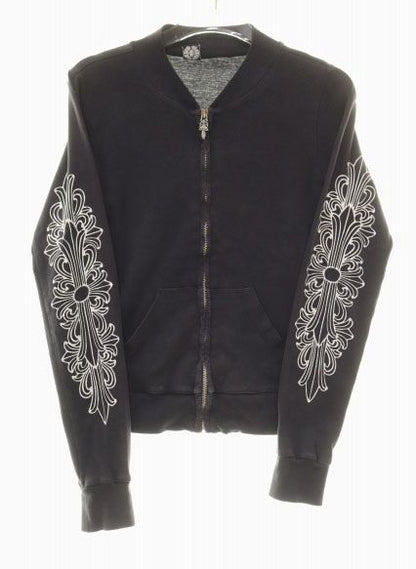 Chrome Hearts Vintage Sleeve Floral Zip Up Jersey Black Sweatshirt