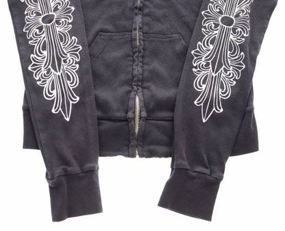 Chrome Hearts Vintage Sleeve Floral Zip Up Jersey Black Sweatshirt — view 4