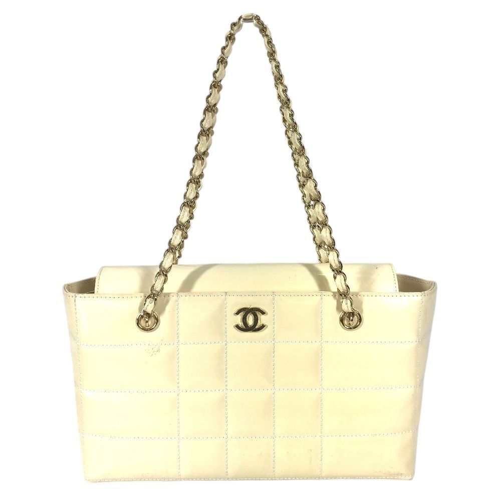 Chanel Shoulder Bag CC Logo Choco Bar Enamel White