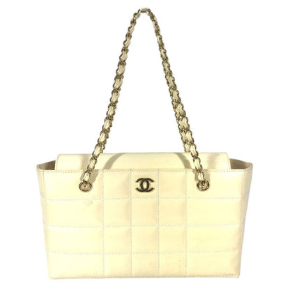 Chanel Shoulder Bag CC Logo Choco Bar Enamel White