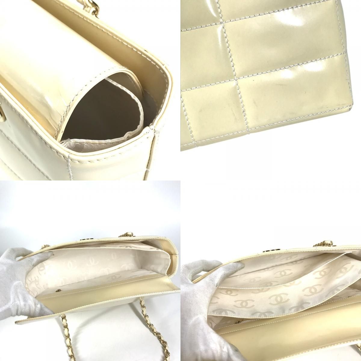 Chanel Shoulder Bag CC Logo Choco Bar Enamel White — view 8
